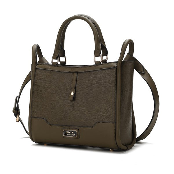 Olive Melody Vegan Leather Tote with gold-tone hardware and back zip pocket.