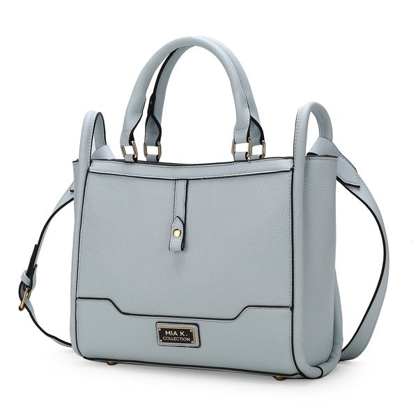 Light Blue Melody Vegan Leather Tote with zip closure and adjustable strap.