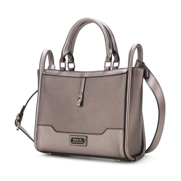 Pewter Melody Vegan Leather Tote with structured body and zip closure.