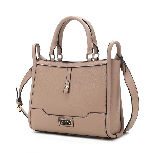 Taupe Melody Vegan Leather Tote with gold-tone hardware and structured base.