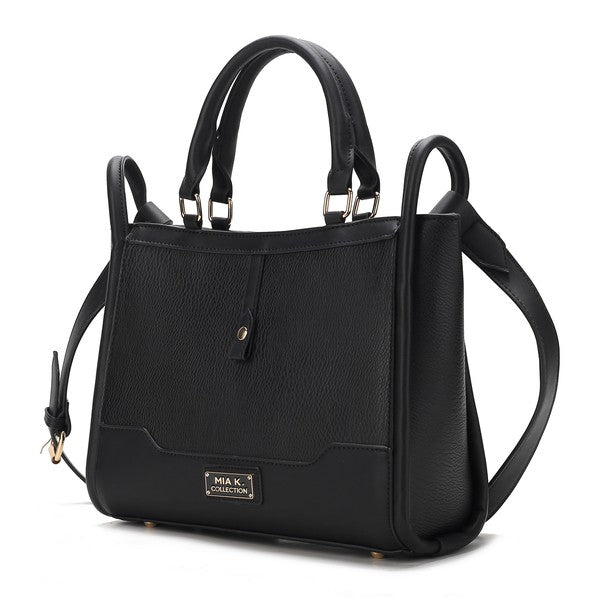 Black Melody Vegan Leather Tote with gold-tone hardware and zip closure.