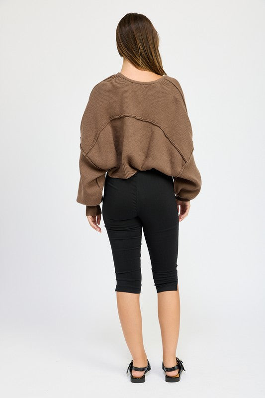 Back view of Jericha Shrug Cardigan in coffee knit with dropped shoulder