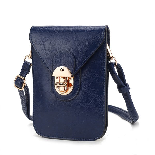 Navy MKF Havana vegan leather phone crossbody bag.