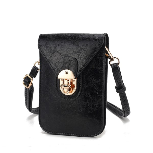Black MKF Havana vegan leather phone crossbody bag.
