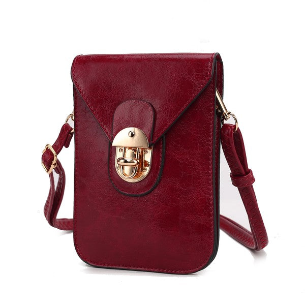 Red MKF Havana vegan leather phone crossbody bag.