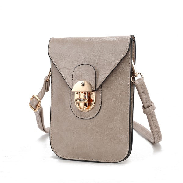 Taupe MKF Havana vegan leather phone crossbody bag.