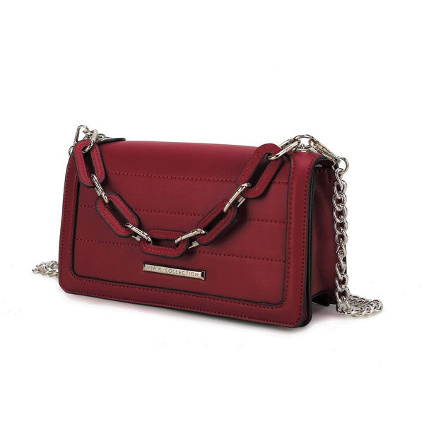 Wine MKF Dora Crossbody Bag with silver-tone hardware and removable strap.