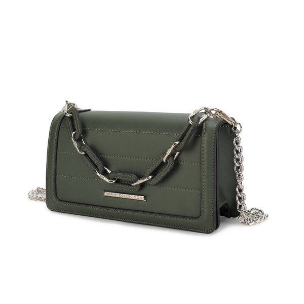 Olive MKF Dora Crossbody Bag with silver-tone hardware and top handle.