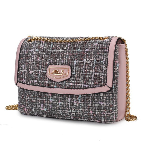 Charcoal Mackenzie Tweed Shoulder Bag with gold-tone hardware and magnetic flap closure.