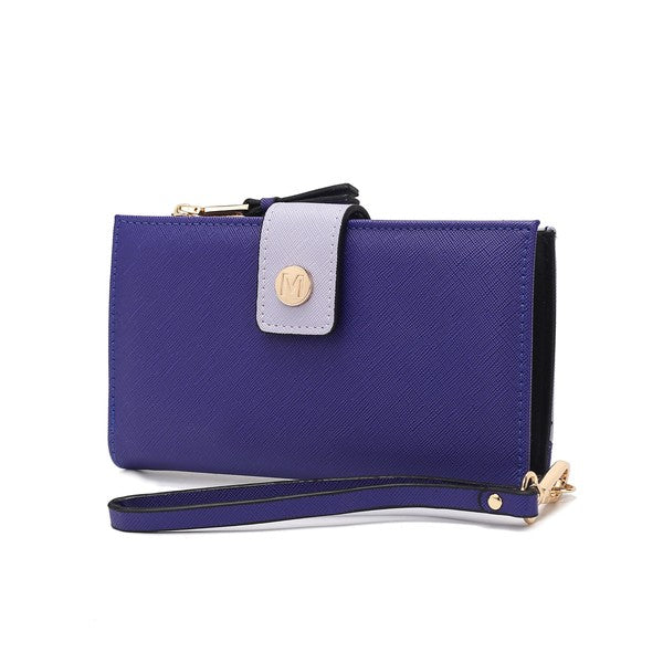 Purple Solene vegan leather wristlet wallet by Mia K with gold-tone accents and organized card slots.