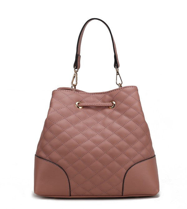 Back view of Mauve MKF Collection Wendy Bag showing neutral tone and stitched finish.