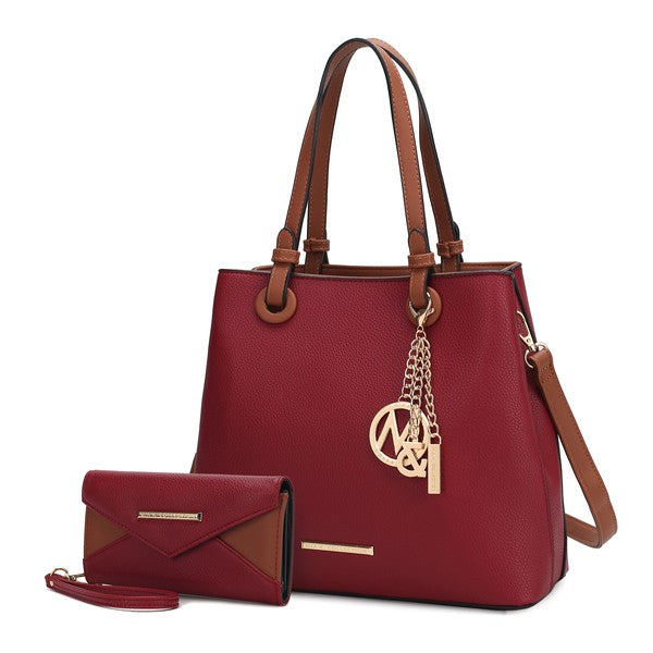 Red Kearny tote with wallet, vegan leather, gold-tone hardware details