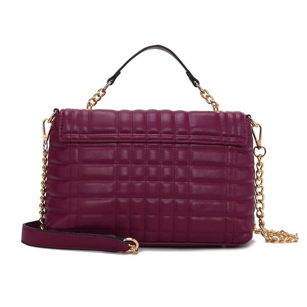 Back view of MKF Lola Burgundy Bag highlighting smooth texture and classic structure.