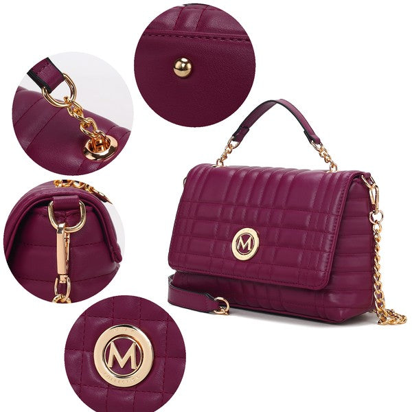 Open view of MKF Lola Burgundy Vegan Leather Bag showing spacious interior compartments.