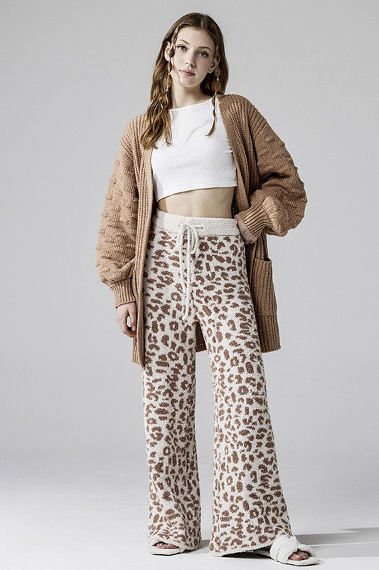 Aleah Plus Size Leopard Lounge Pants in cream with camel leopard print and drawstring waistband