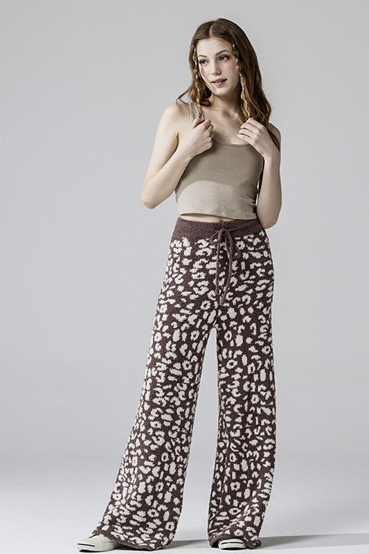Aleah Plus Size Leopard Lounge Pants in coco with cream leopard print and wide leg silhouette