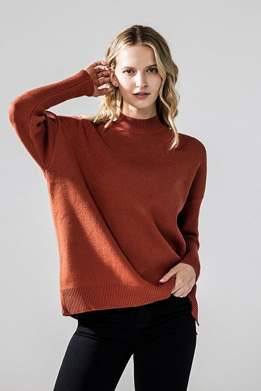 Rust Danika Plus Size Mock Neck Sweater front view with mock neckline