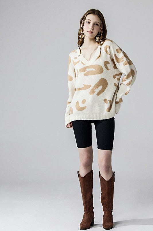 Tiana Plus Size Leopard Sweater cream soft fuzzy mohair knit with cozy oversized style