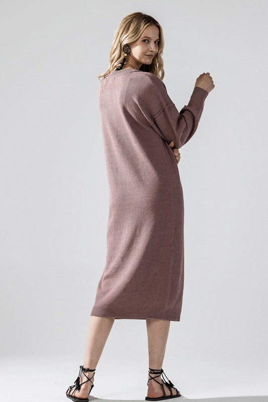 Margot Sweater Dress featuring lightweight knit in coco with dropped shoulders.