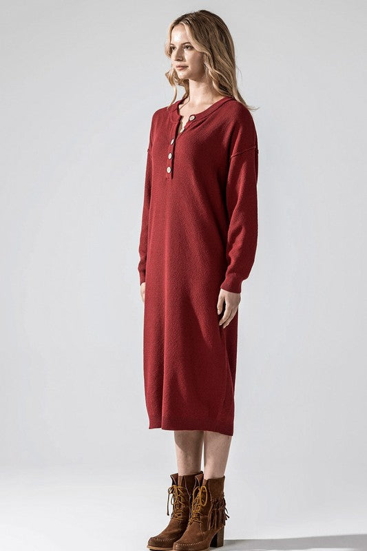 Margot Sweater Dress in brick with breathable stretch and midi length.