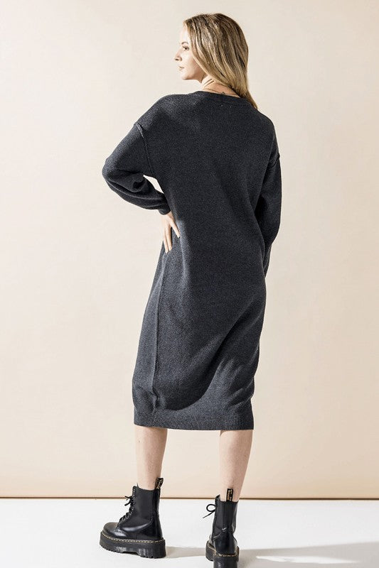 Margot Sweater Dress featuring breathable lightweight knit in charcoal.