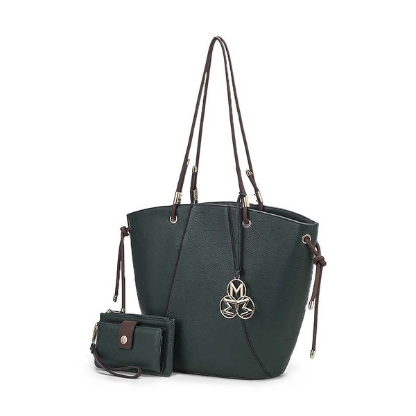 Olive MKF Liv Tote Bag & Wallet Set with matching wallet, gold-tone accents.