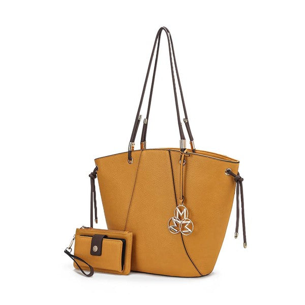 Yellow MKF Liv Tote Bag & Wallet Set with gold-tone details and matching wallet.