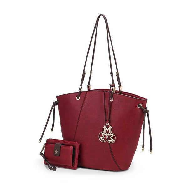 Red MKF Liv Tote Bag & Wallet Set with gold-tone hardware and matching wallet.