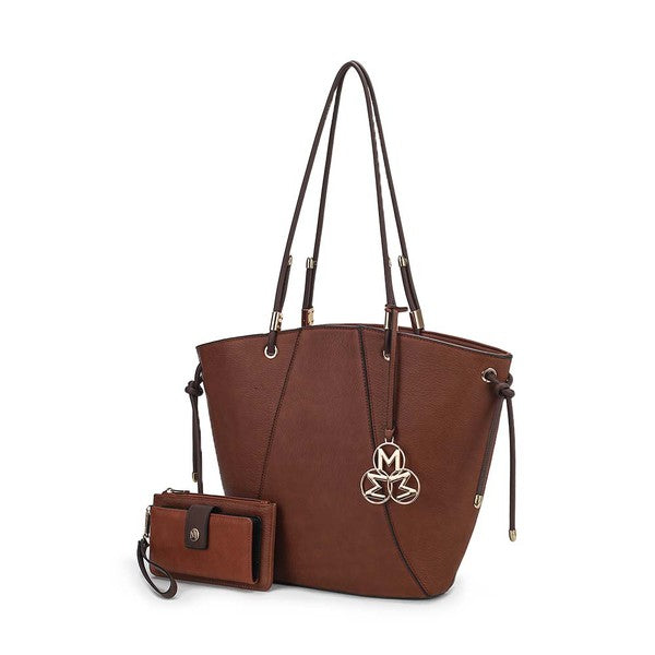 Brown MKF Liv Tote Bag & Wallet Set with matching wallet, gold-tone accents.