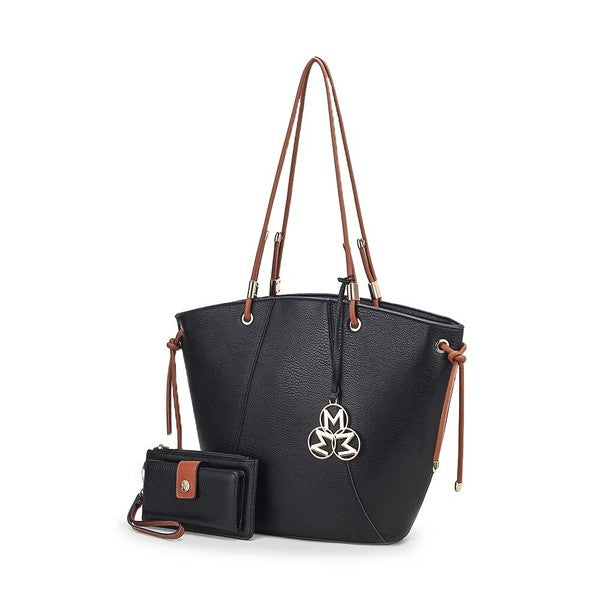 Black MKF Liv Tote Bag & Wallet Set with gold-tone hardware.