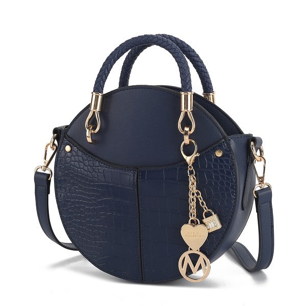 Navy Nobella Croco Crossbody MKF Collection by Mia K. featuring removable shoulder strap.