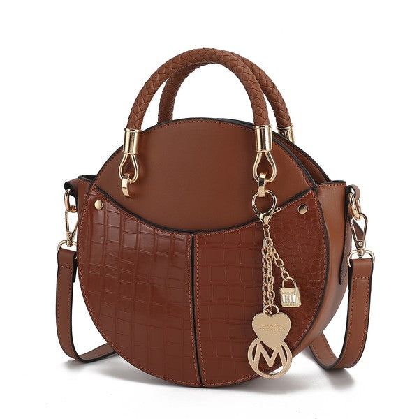 Cognac Nobella Croco Crossbody MKF Collection by Mia K. with vegan crocodile leather texture.