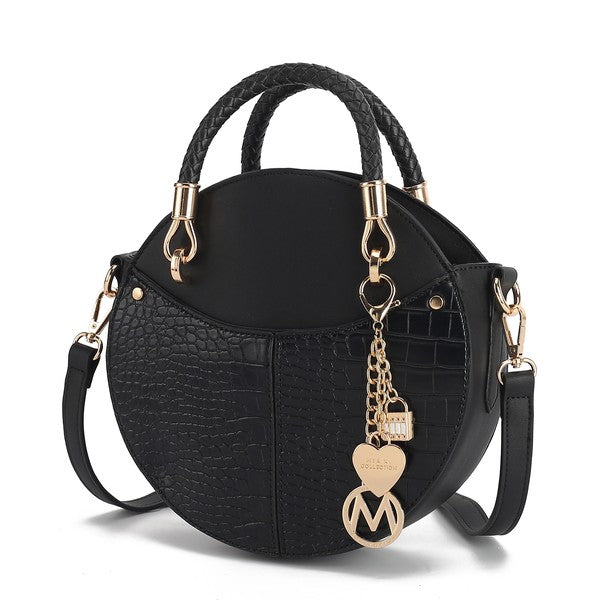Black Nobella Croco Crossbody MKF Collection by Mia K. with handle and adjustable strap.