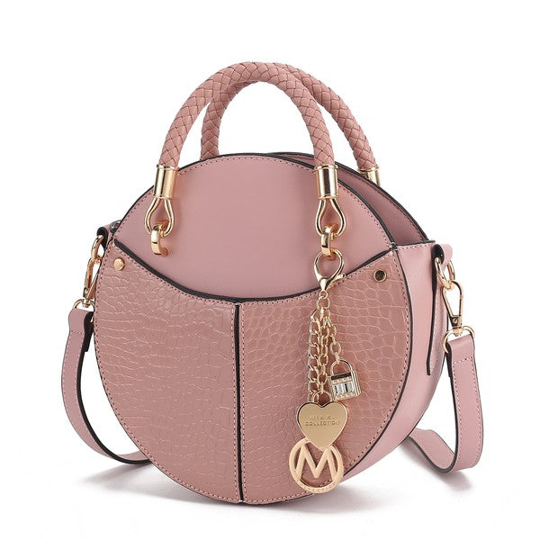 Rose Nobella Croco Crossbody MKF Collection by Mia K. with top handle and gold-tone hardware.