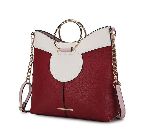 Wine Kylie satchel with top handle and gold-tone hardware.