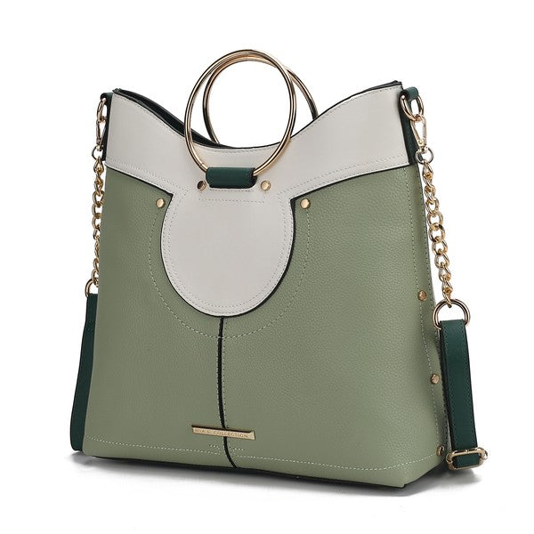 Mint Kylie satchel with top handle and gold-tone hardware.