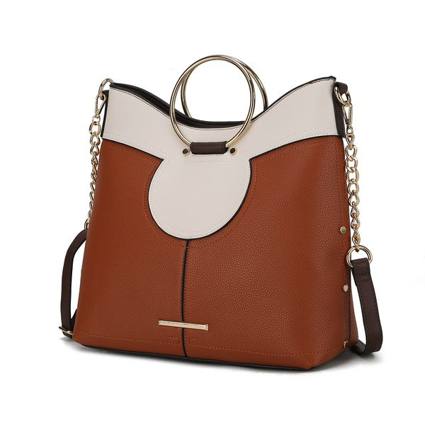 Cognac Kylie satchel with top handle and gold-tone hardware.