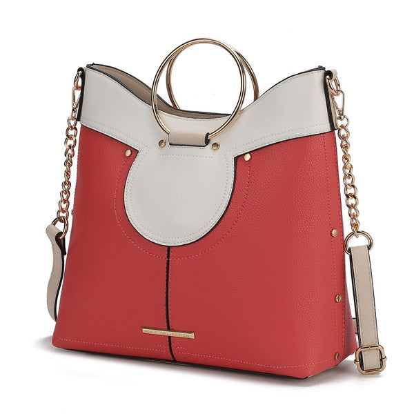 Peach Kylie satchel with top handle and gold-tone hardware.