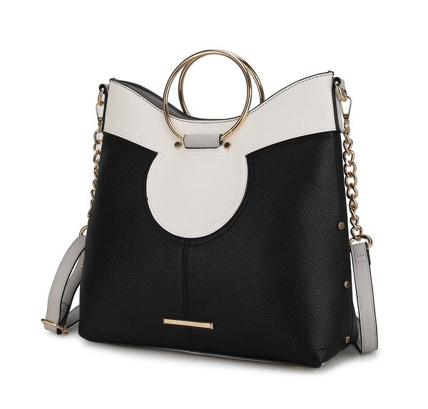 Black Kylie satchel with top handle and gold-tone hardware.