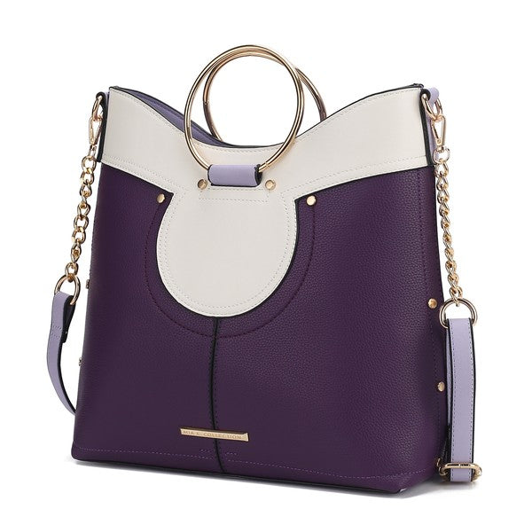 Purple Kylie satchel with top handle and gold-tone hardware.