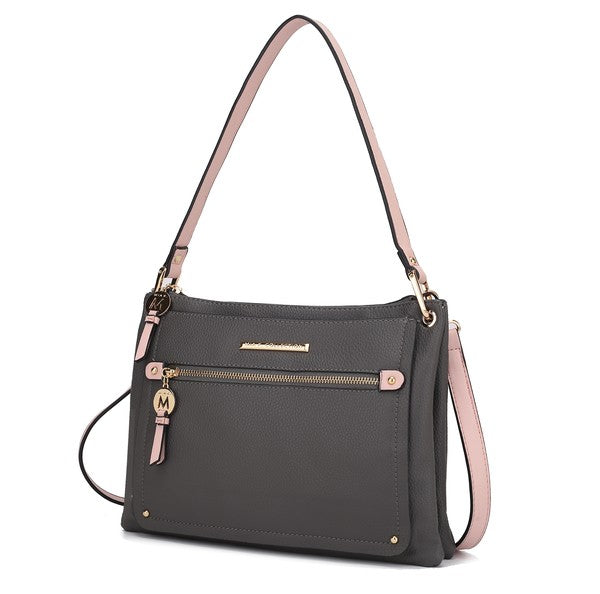 Charcoal/Pink Aliyah shoulder bag front view with gold-tone hardware.