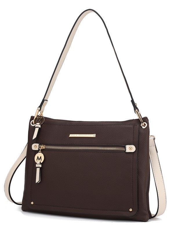 Coffee/Beige Aliyah shoulder bag front view with gold-tone hardware.