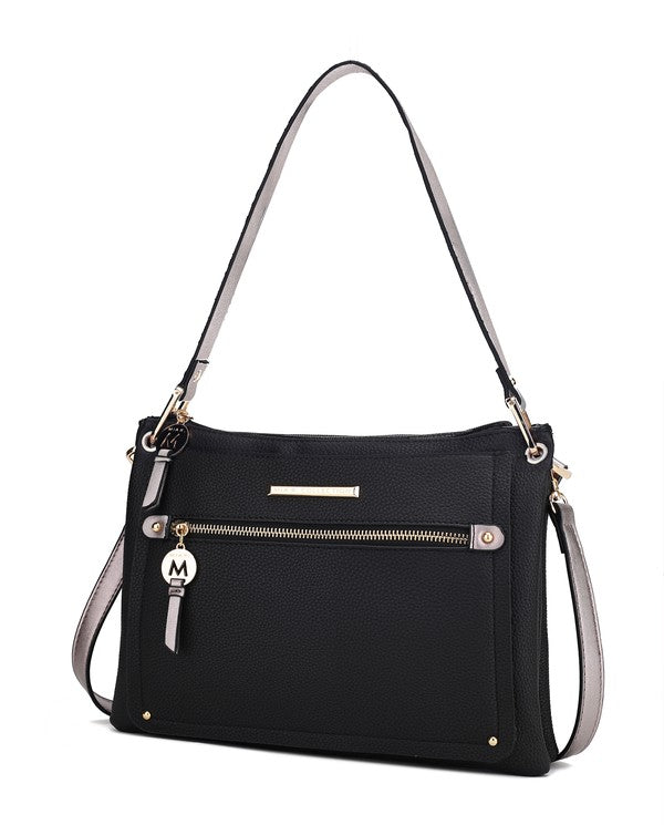 Black/Pewter Aliyah shoulder bag front view with gold-tone hardware.