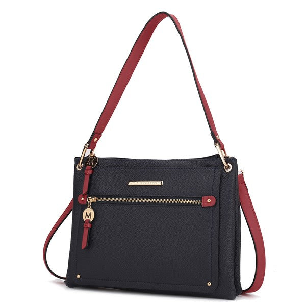 Navy/Red Aliyah shoulder bag front view with gold-tone hardware.
