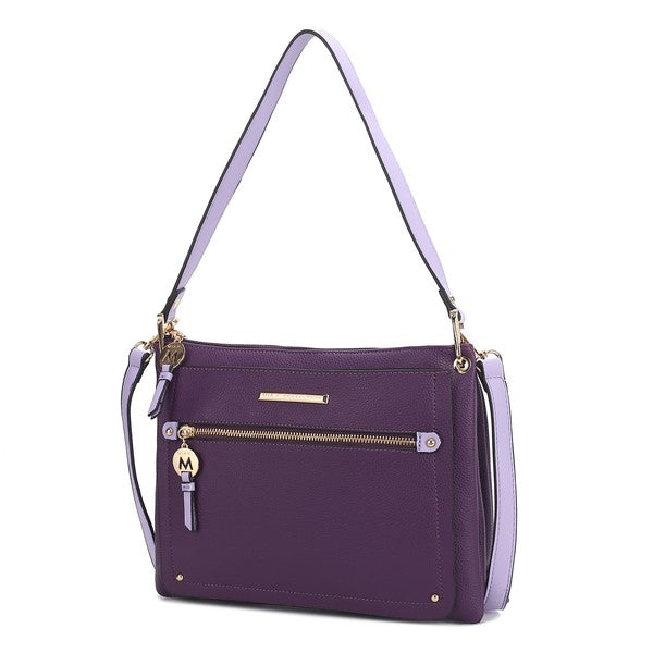 Purple/Lavender Aliyah shoulder bag front view with gold-tone hardware.