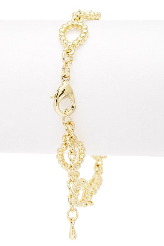 Blakely Texture Charm Link Bracelet - 18 KT Gold Plated, Black Center