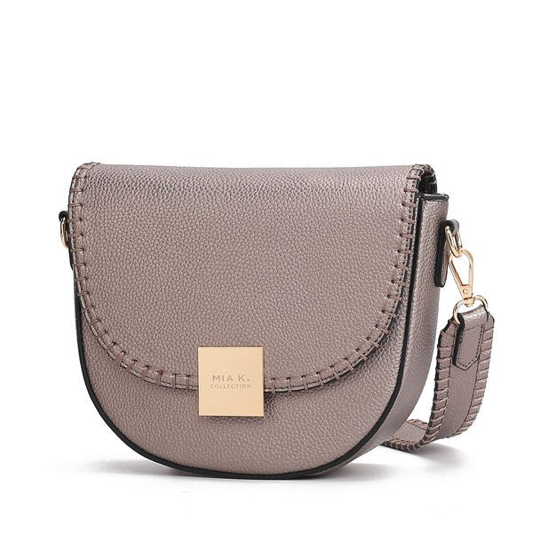 Pewter Isa crossbody bag with subtle metallic finish and adjustable strap.