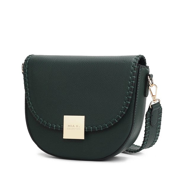 Green Isa crossbody bag in smooth vegan leather with matching adjustable strap.
