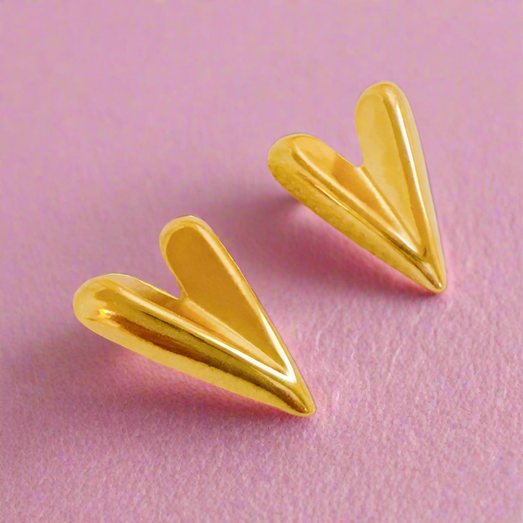 Hey Love Heart Stud Earrings - 18k Gold Plated, Water Resistant, Bold Heart Design
