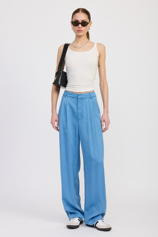 Poppy High Waist Wide-Leg Trousers chambray relaxed fit shown from front angle